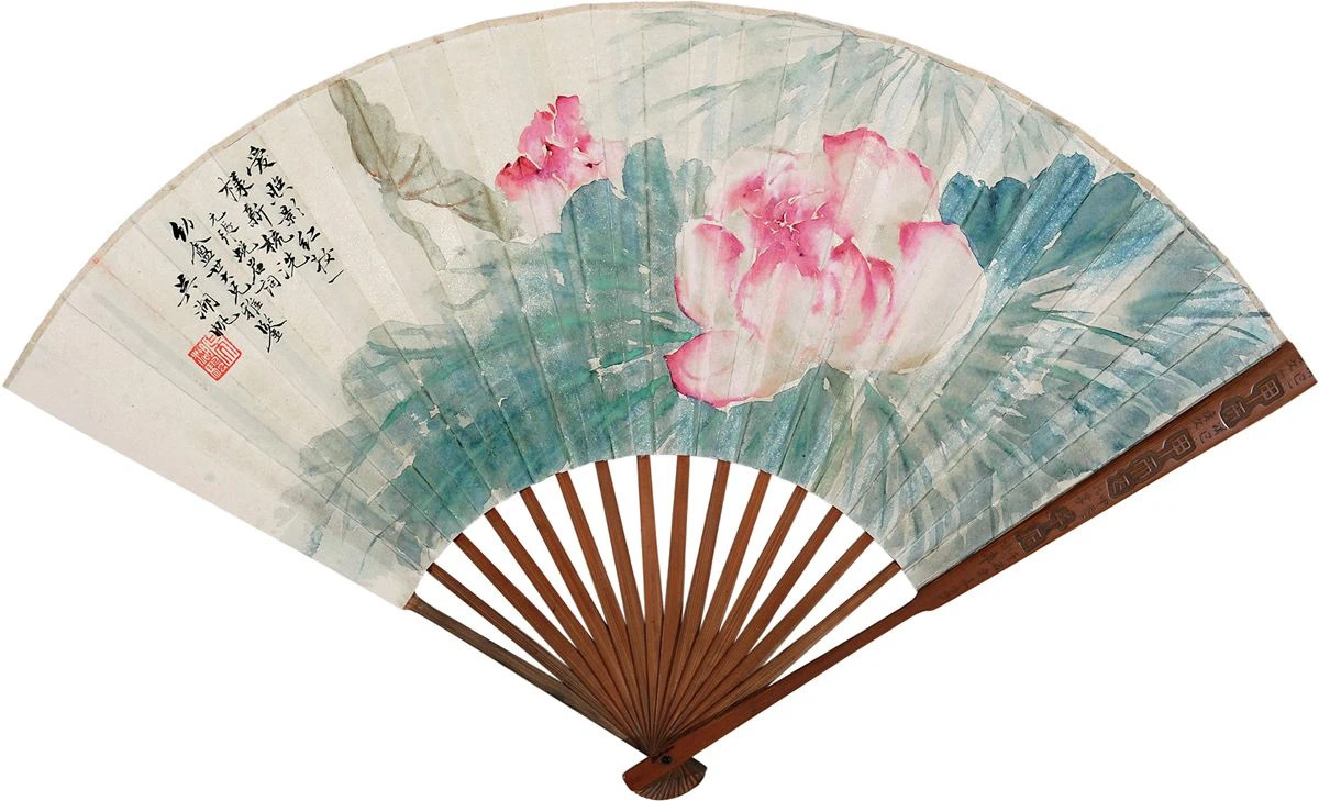 吴湖帆扇面的没骨荷花,粉光荧润,极尽妖娆之态!