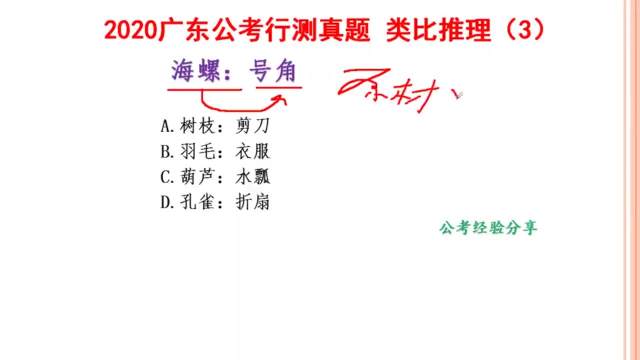 2020广东省公务员考试(乡镇),类比推理,海螺和号角