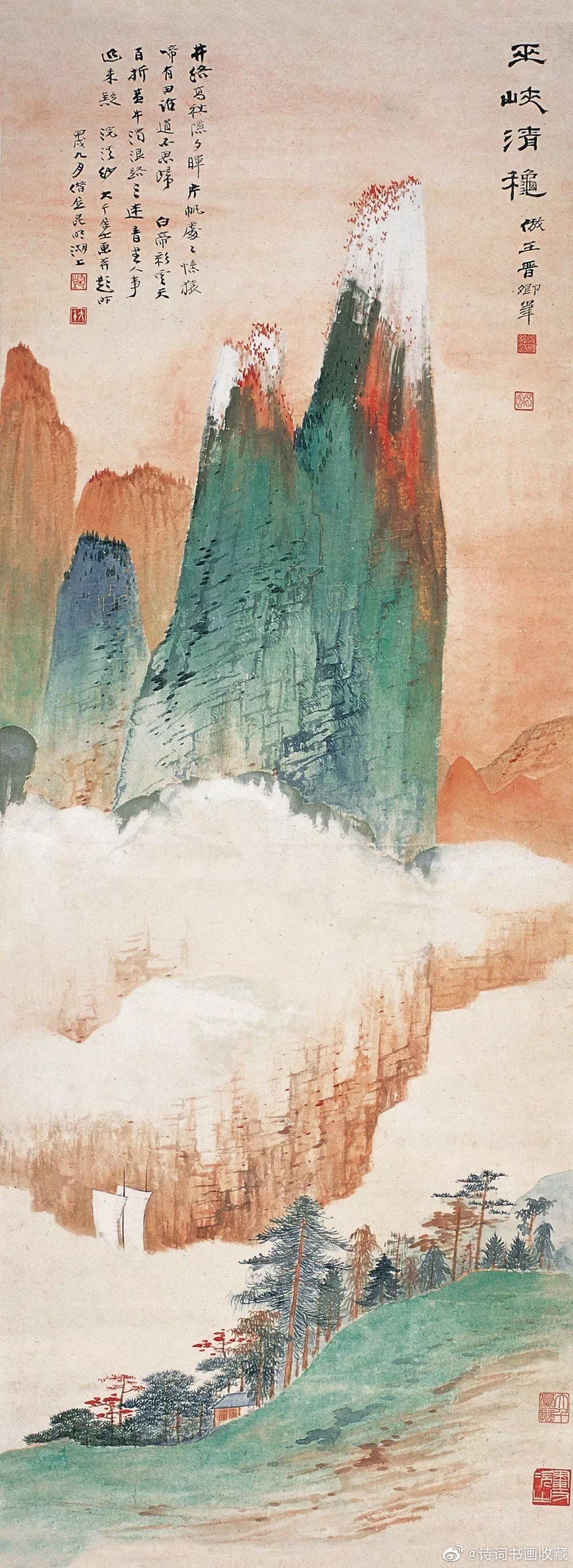 张大千笔下的金碧山水,赏心悦目