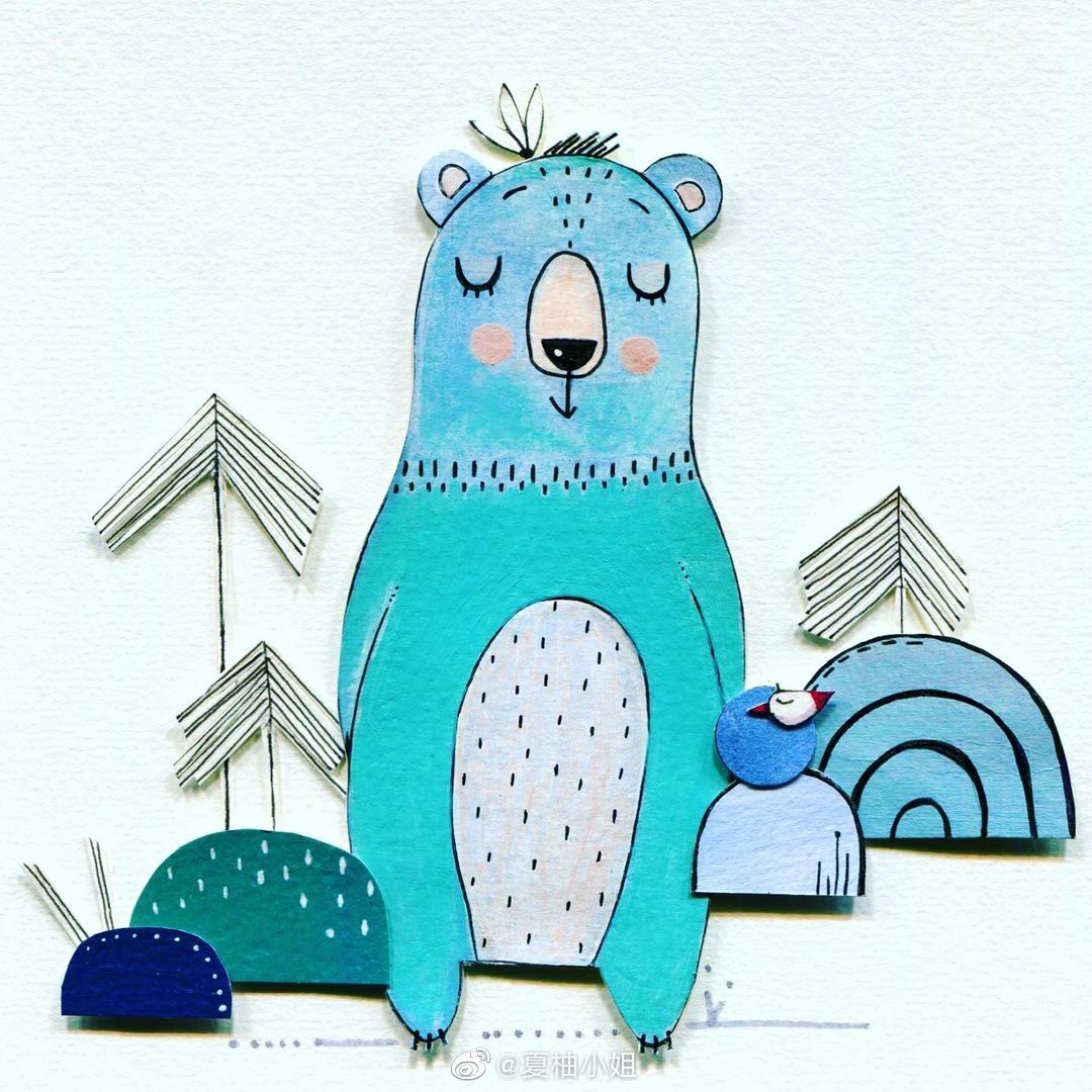 卡通可爱的动物纸雕画