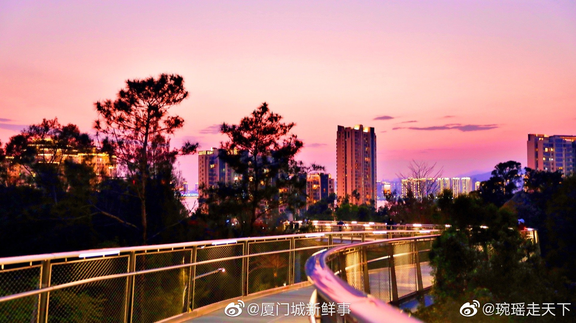 山海健康步道狐尾山段华灯初上星星点点浓郁的饱和度让这一切像油