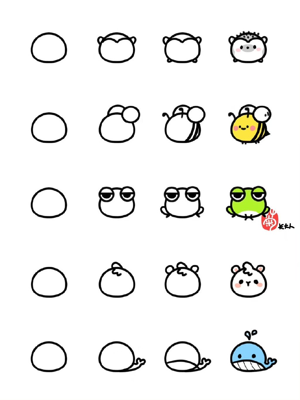 用一个圆画一堆小动物