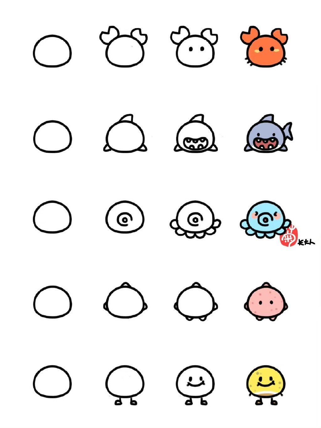 用一个圆画一堆小动物