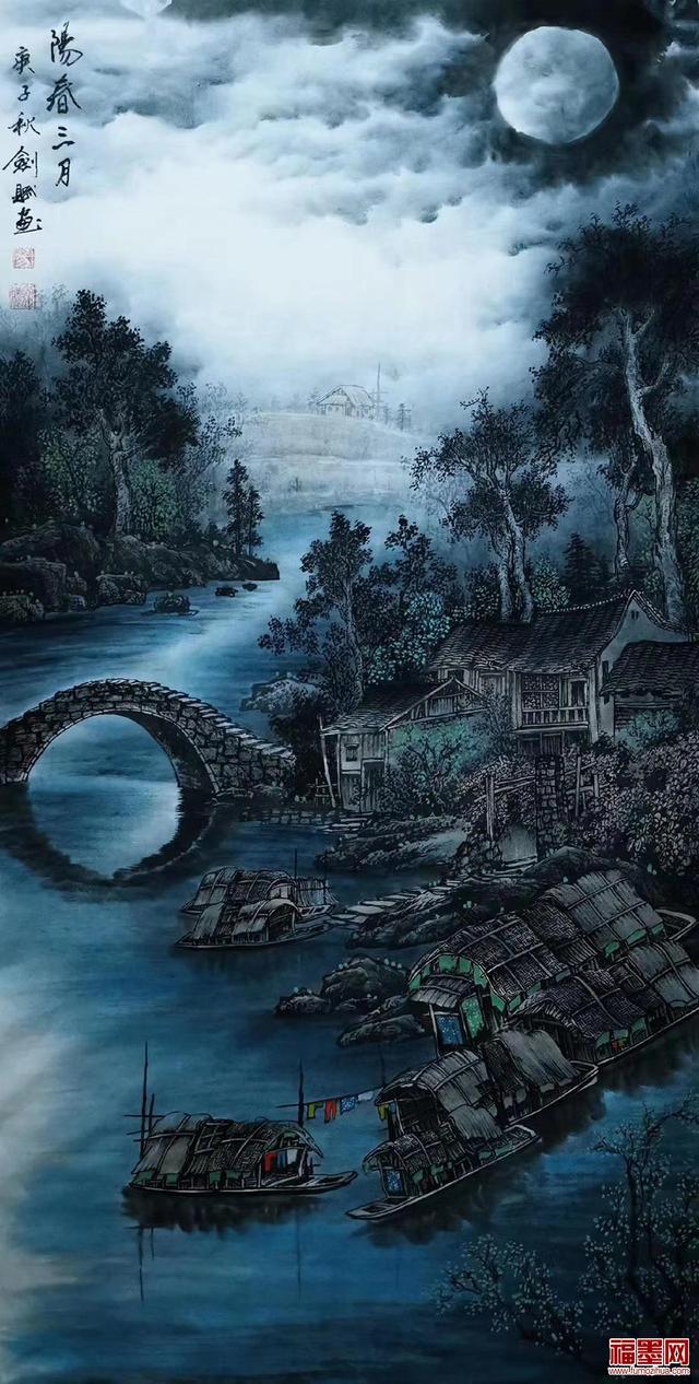 月下山水画别致幽远的中国画意境美