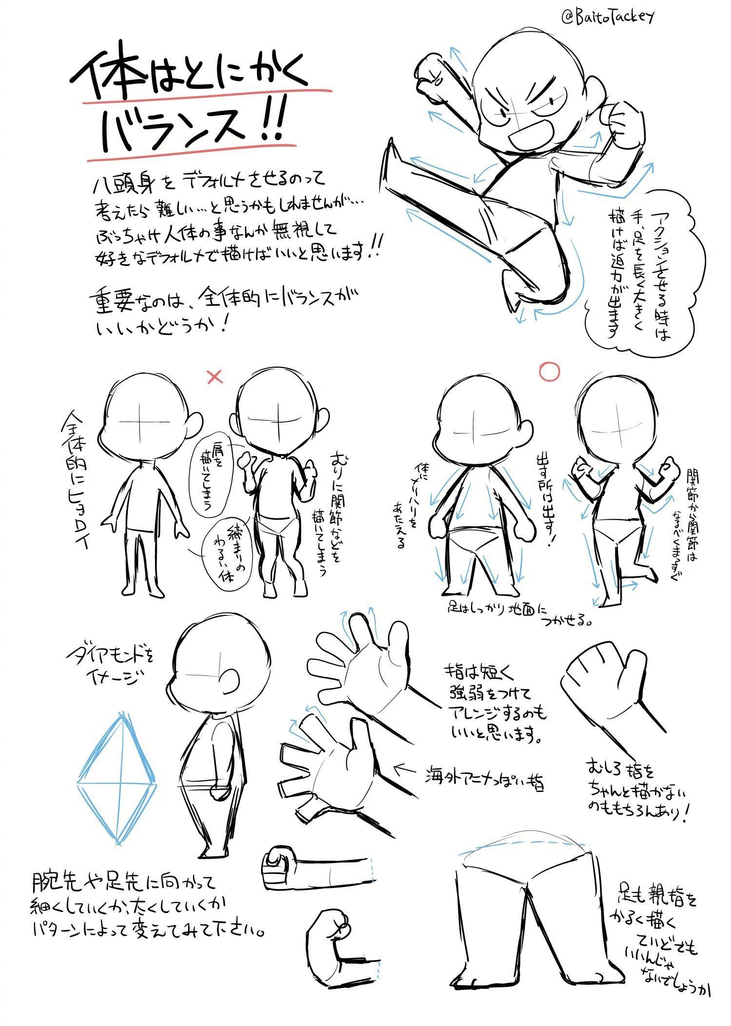 拆解2头身q版人物的形态比例及人体动态线～轻松掌握q版人物的各种