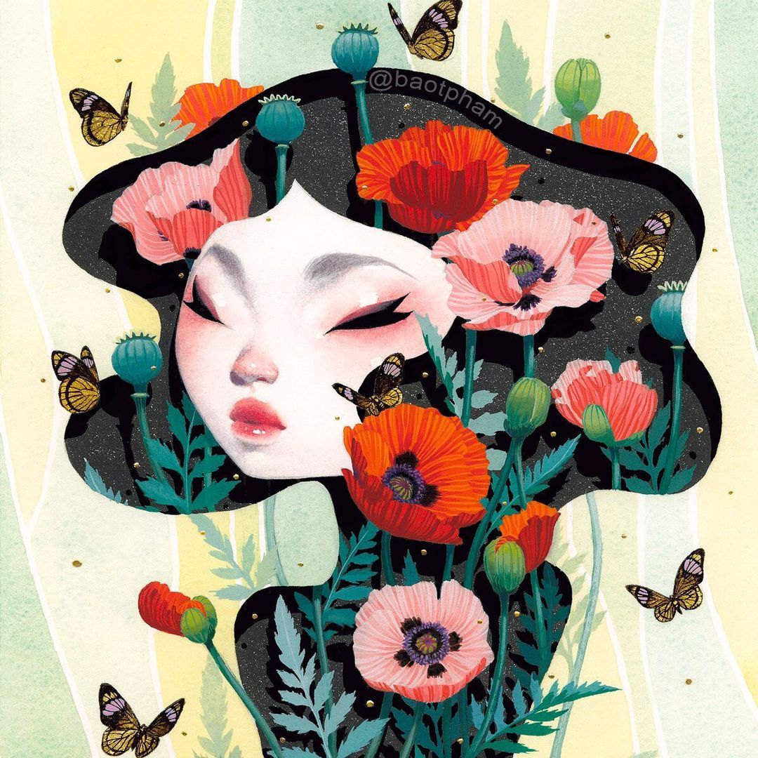 越南插画师baopham通过对人物面部神态捕捉和画面氛围的营造