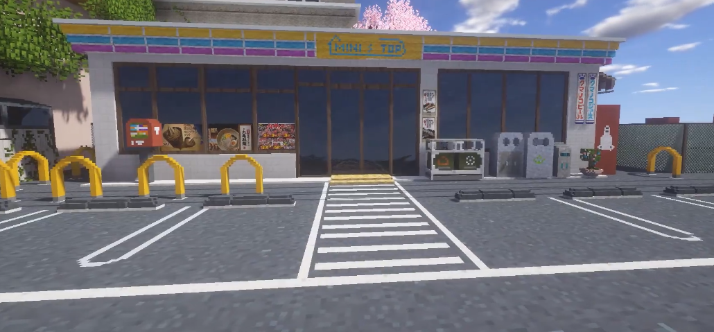 我的世界玩家还原re0便利店,连橱窗所贴的海报,都完美还原