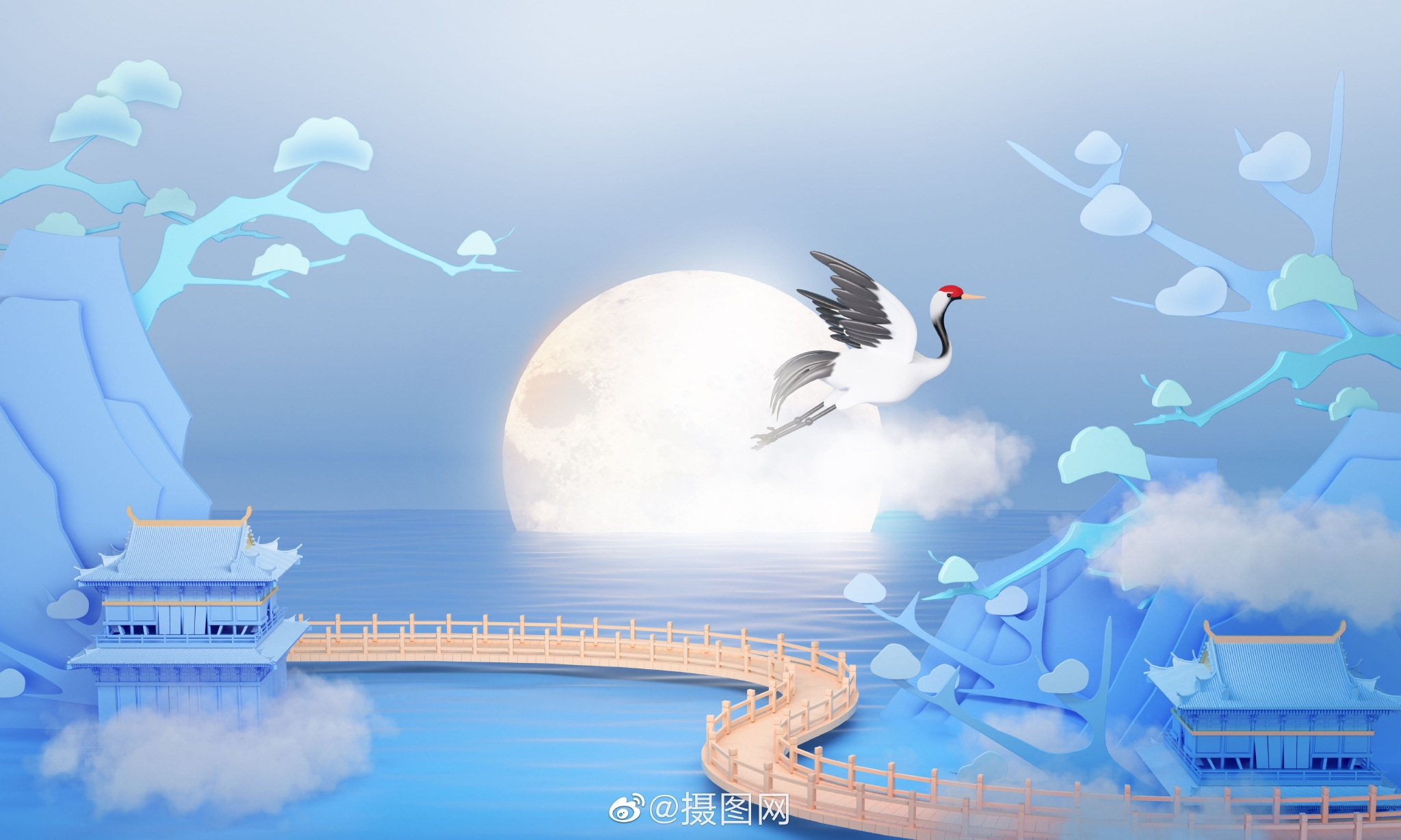 国潮背景|国潮3d背景图分享来啦~ 古风建筑真的太好看了……_高清图集