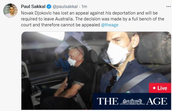 澳大利亚联邦法院决定取消德约科维奇的签证 世界第一无缘澳网休闲区蓝鸢梦想 - Www.slyday.coM