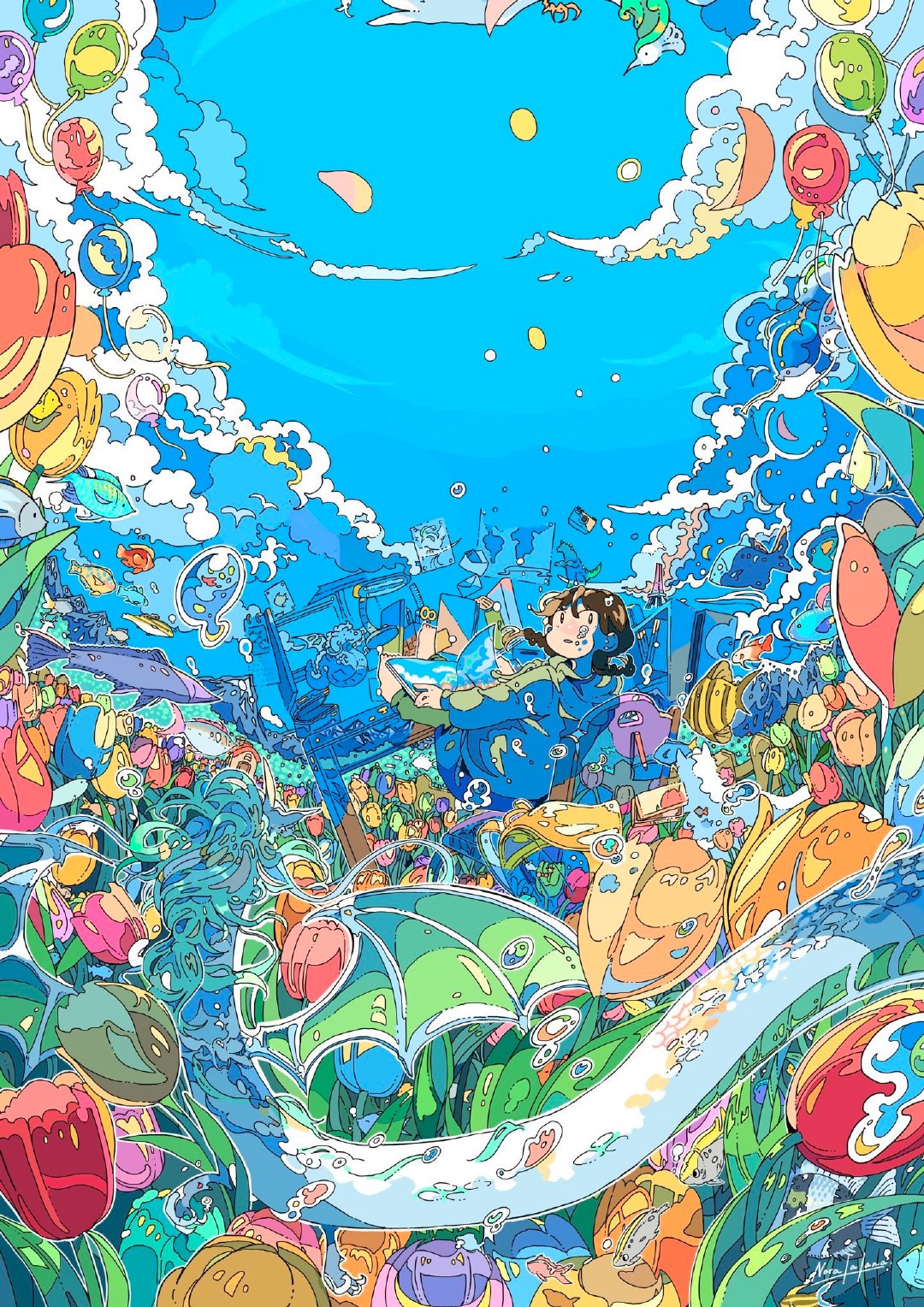 世界奇幻又浪漫,整个画面非常治愈了～ 672/ 9插画师nara_lalana