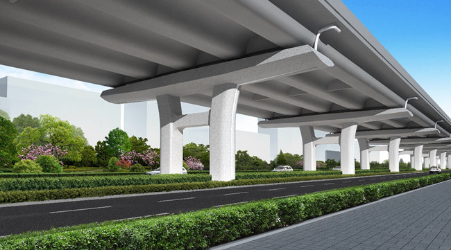 6m,上部结构采用预制小箱梁,标准跨径30m;路口处根据跨径采用简