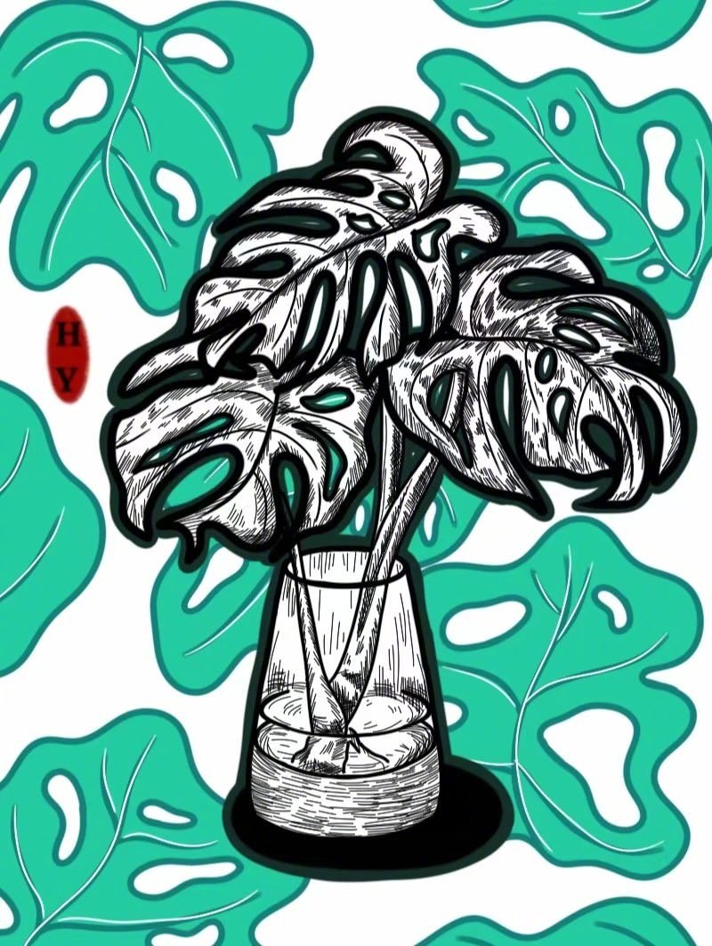 黑白线描装饰画素材