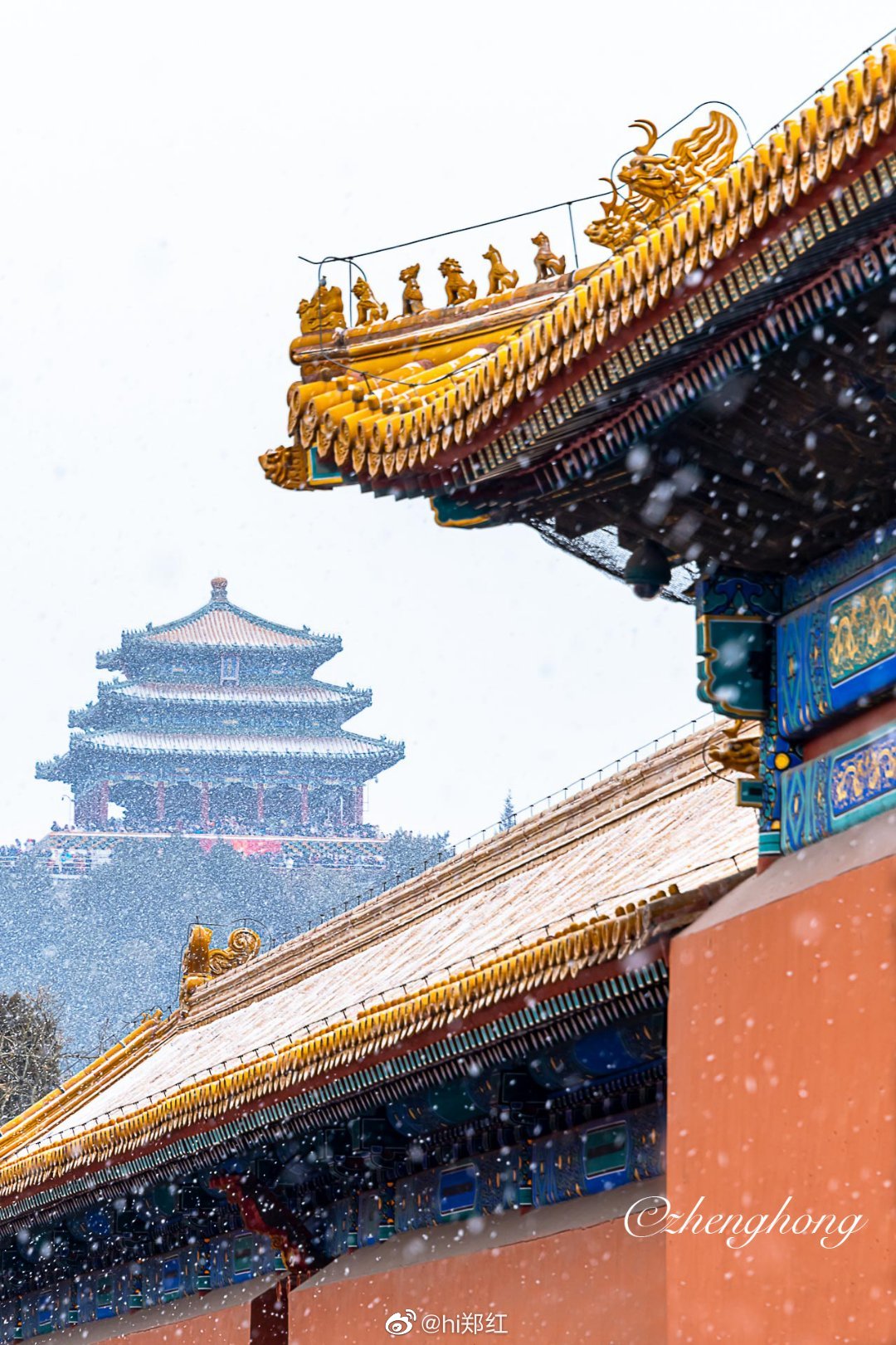 红墙白雪琉璃瓦雪中故宫美如画摄影