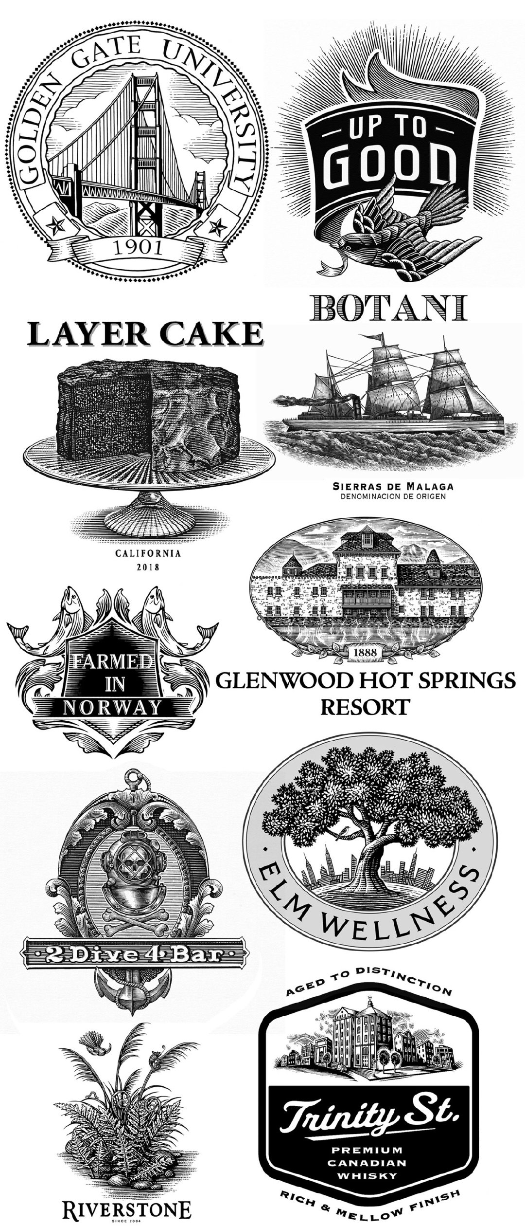 美国Steven Noble设计师木刻雕刻版画风格logo