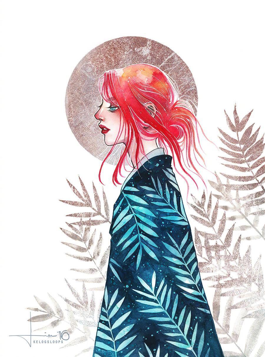 95后澳大利亚插画师 kelogsloops 的水彩人物绘画,唯美又魔幻