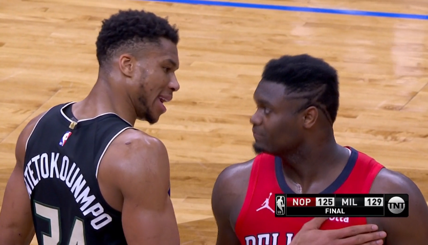 锡安34分多次挨帽字母哥3810罚球终结赛后两人拥抱互换球衣