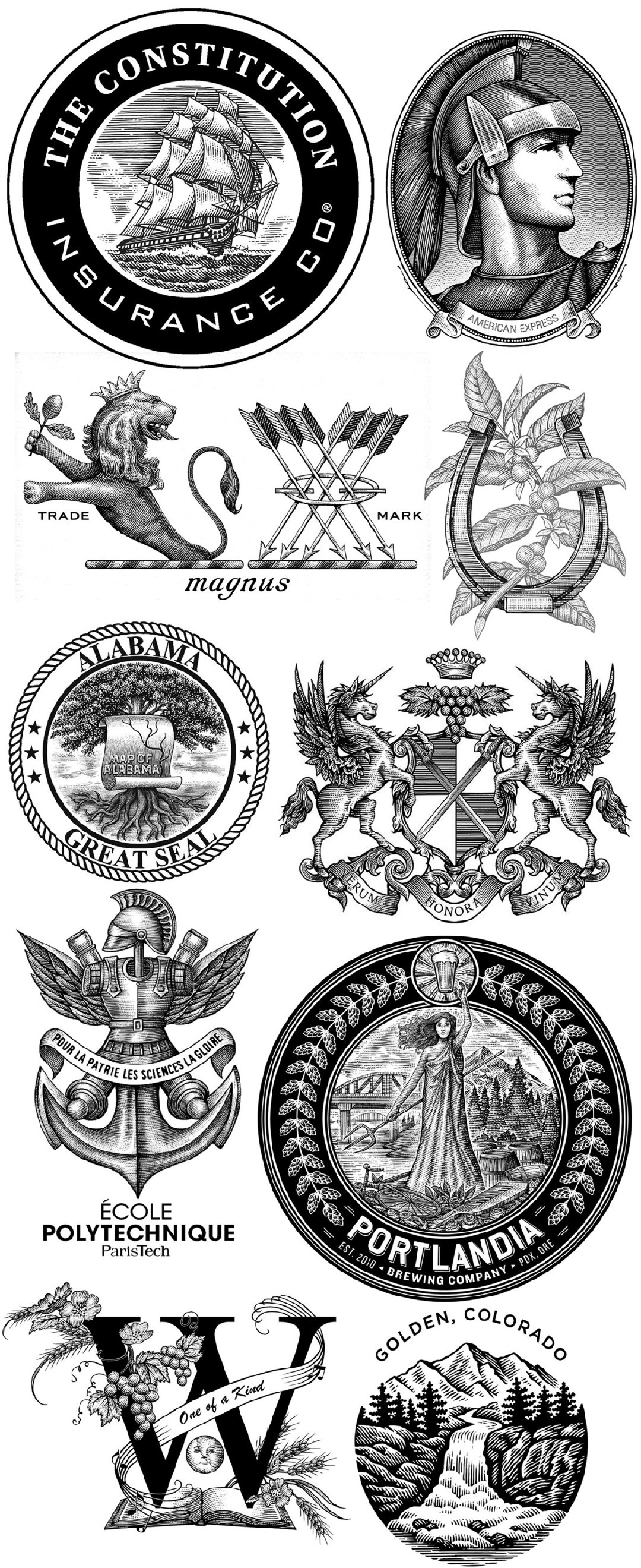 美国Steven Noble设计师木刻雕刻版画风格logo