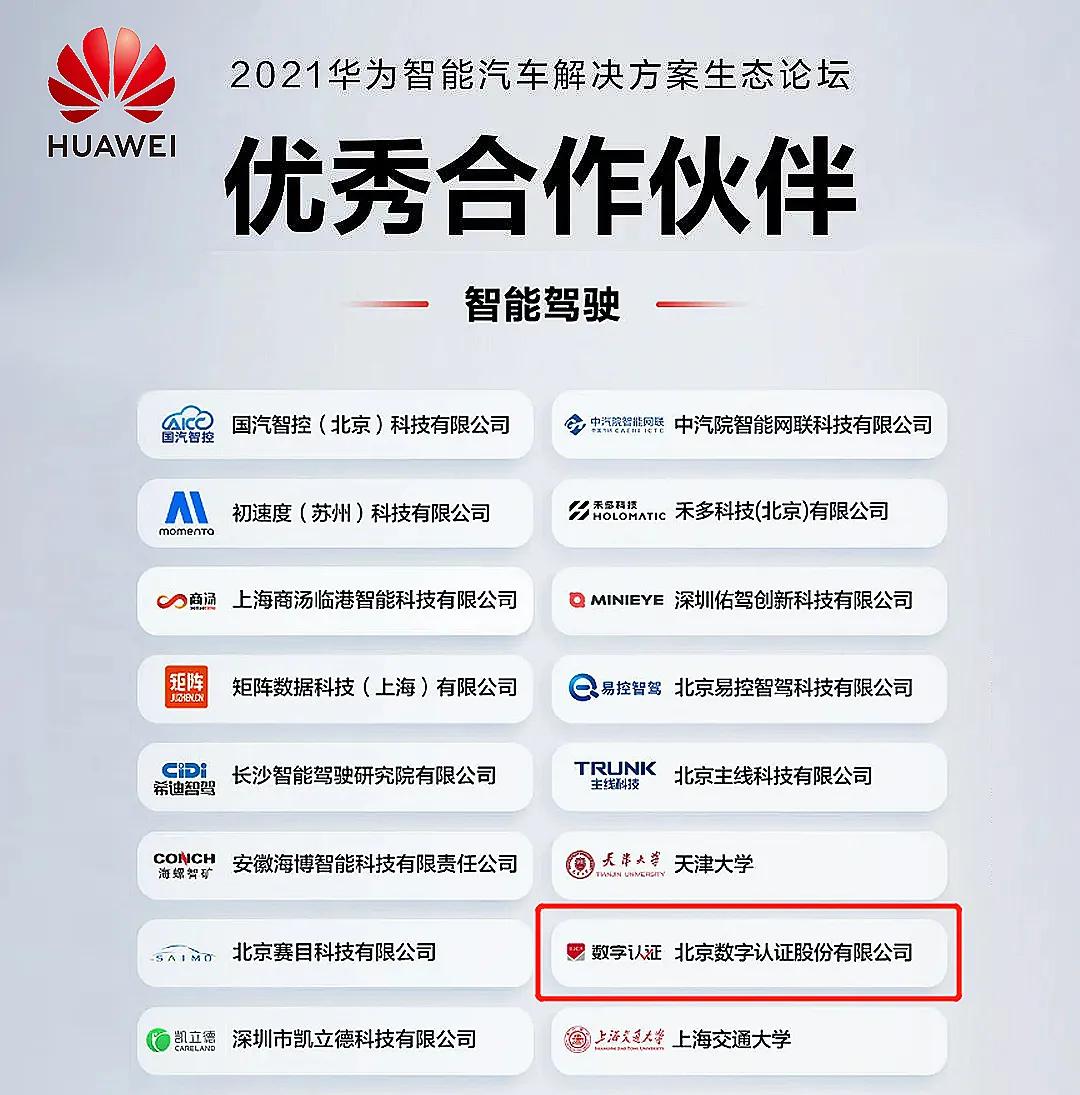 华为智能汽车解决方案生态论坛成功举办数字认证获优秀合作伙伴
