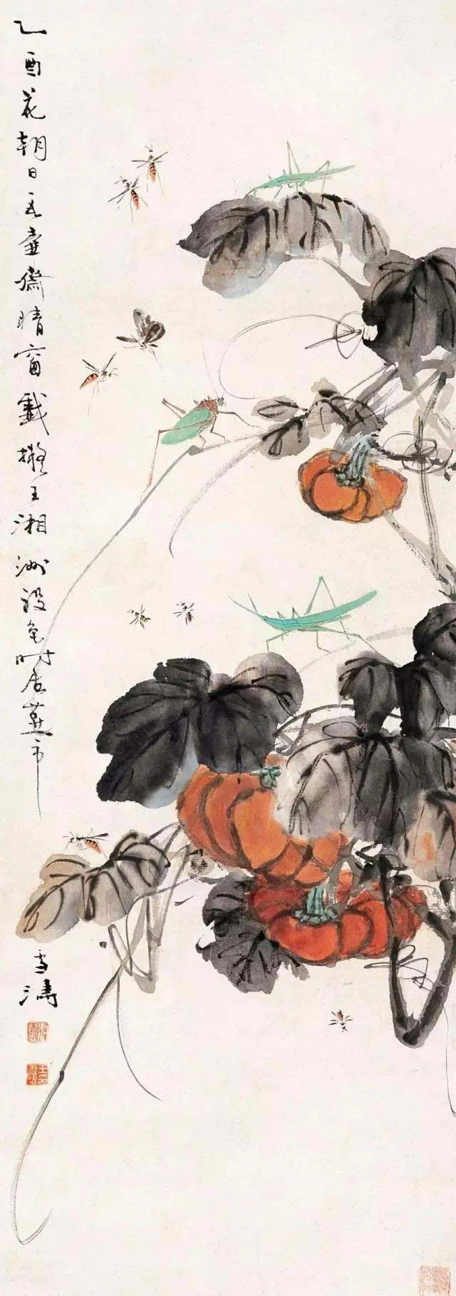 国画大师笔下的南瓜 1,吴昌硕 南瓜图 2,赵少昂 南瓜 3,金城