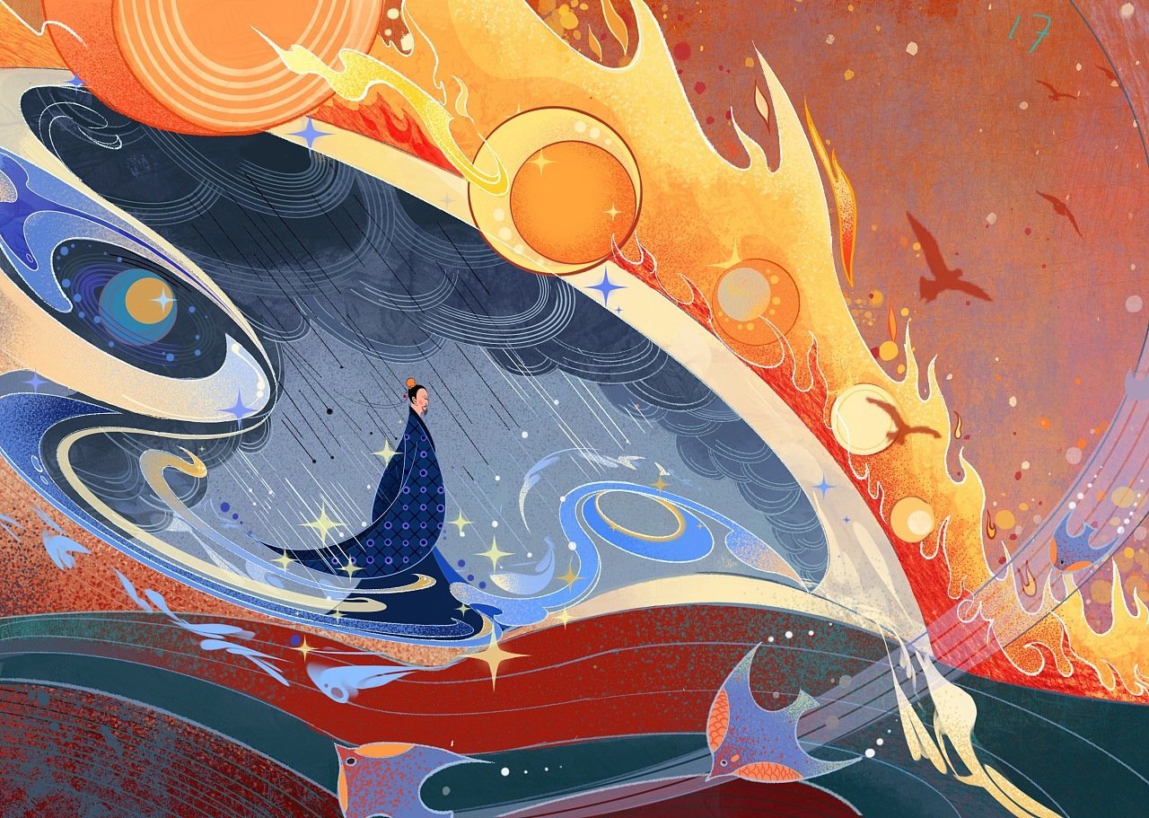 立马想到国内插画师@苏梅汁 的作品《逍遥游》