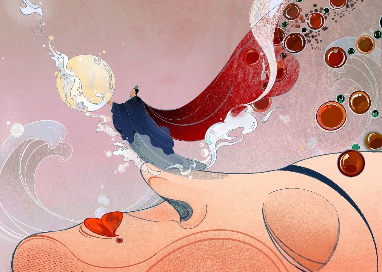 立马想到国内插画师@苏梅汁 的作品《逍遥游》