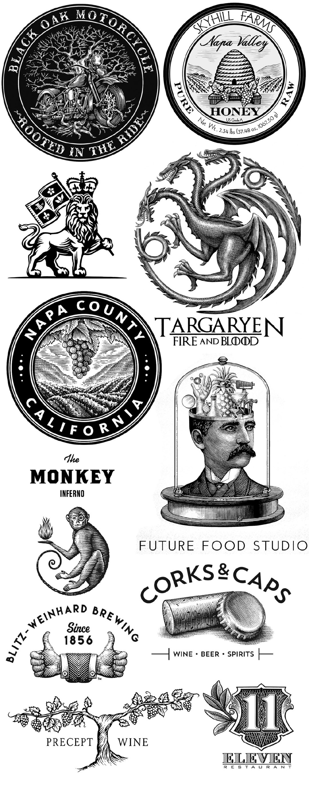美国Steven Noble设计师木刻雕刻版画风格logo