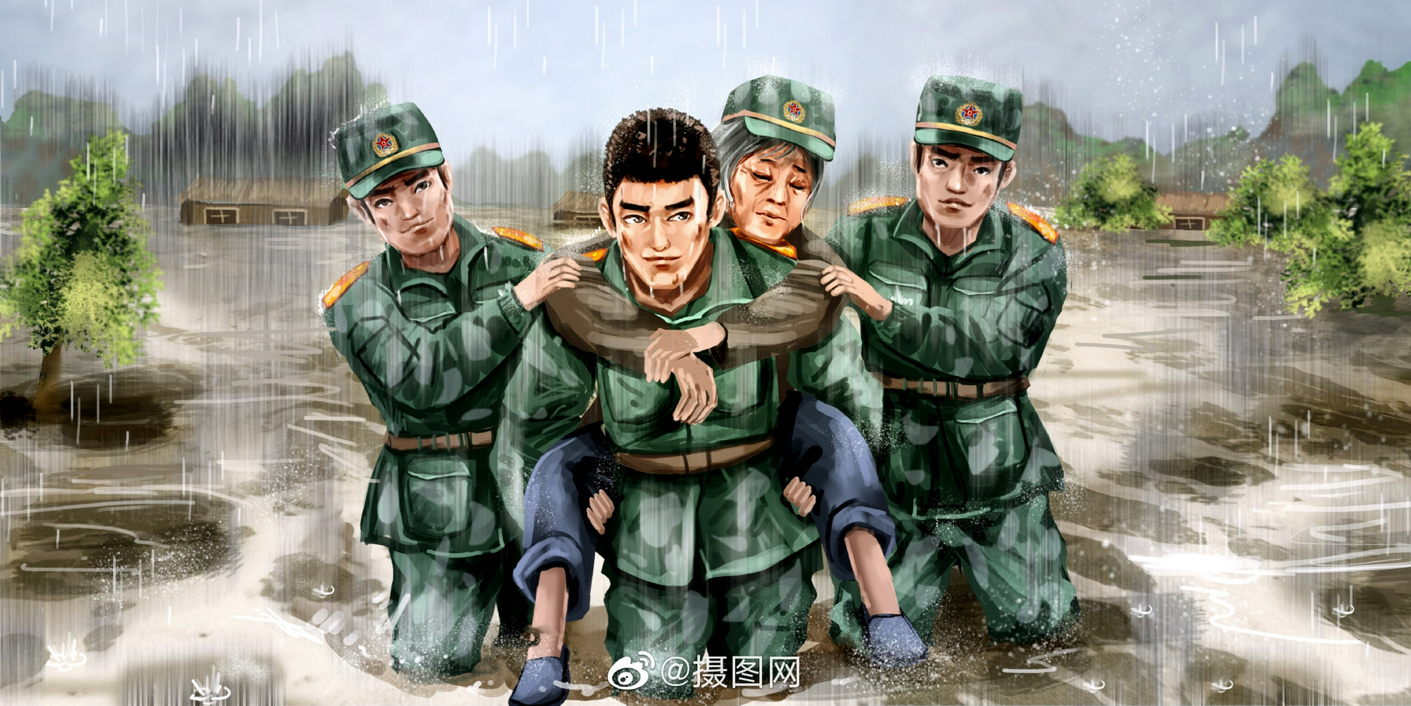 抗洪救灾科普插画漫画愿平安版权图片by摄图网