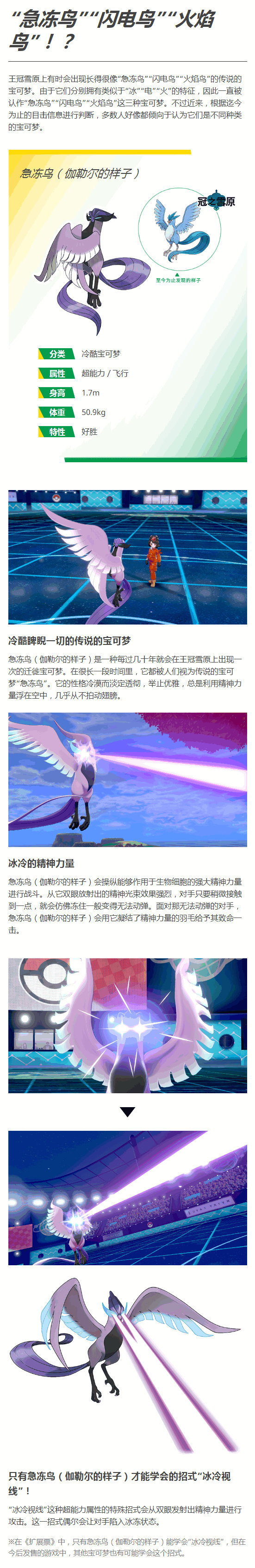 伽勒尔形态的三神鸟:急冻鸟、闪电鸟、火焰鸟,以及憨憨宝可梦