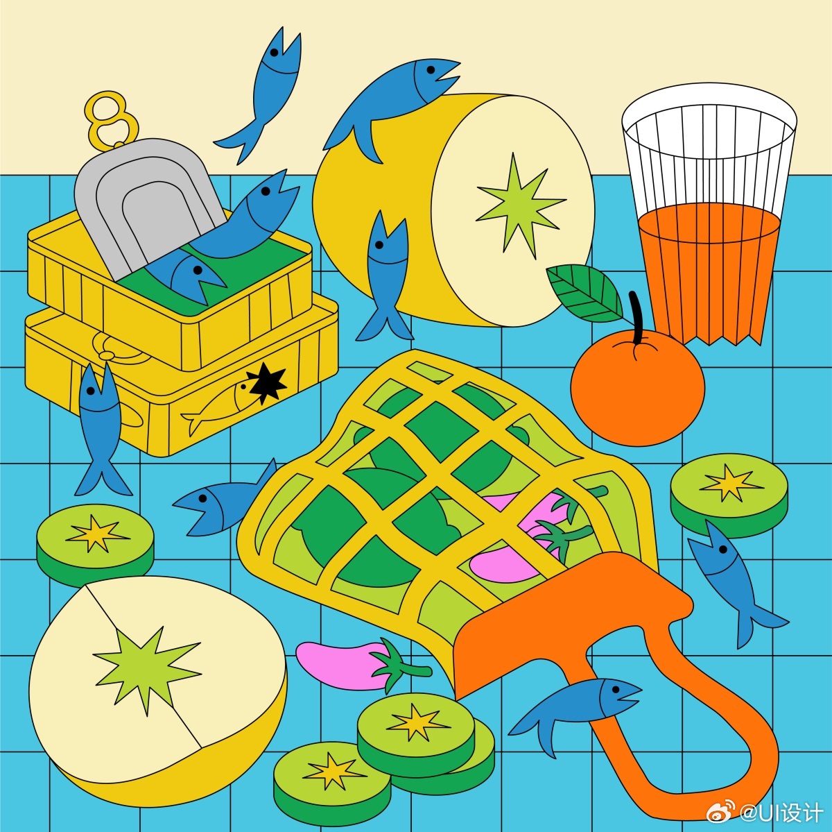 个性鲜明高饱和美食描边插画作品|插画|饱和|美食_新浪新闻