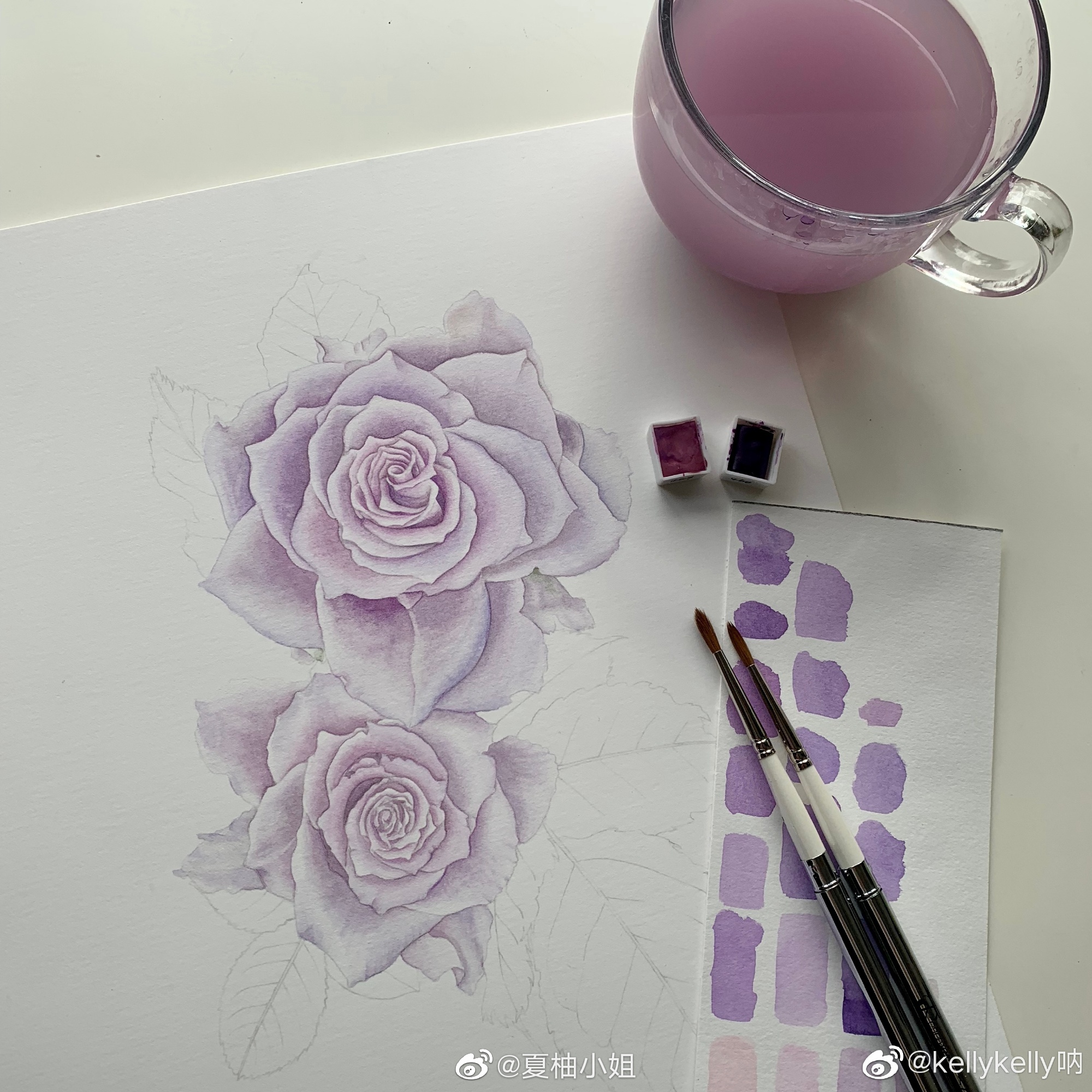紫蔷薇水彩教程