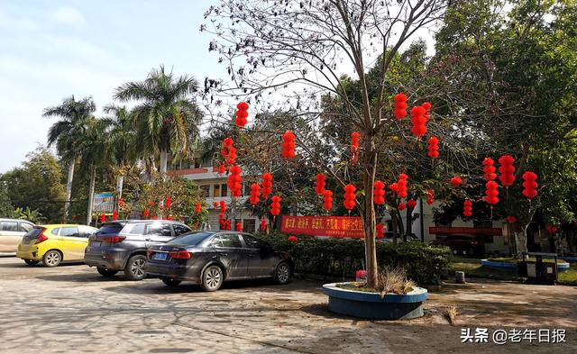 广西宁明县东安乡挂上灯笼迎春节政府大院更和谐