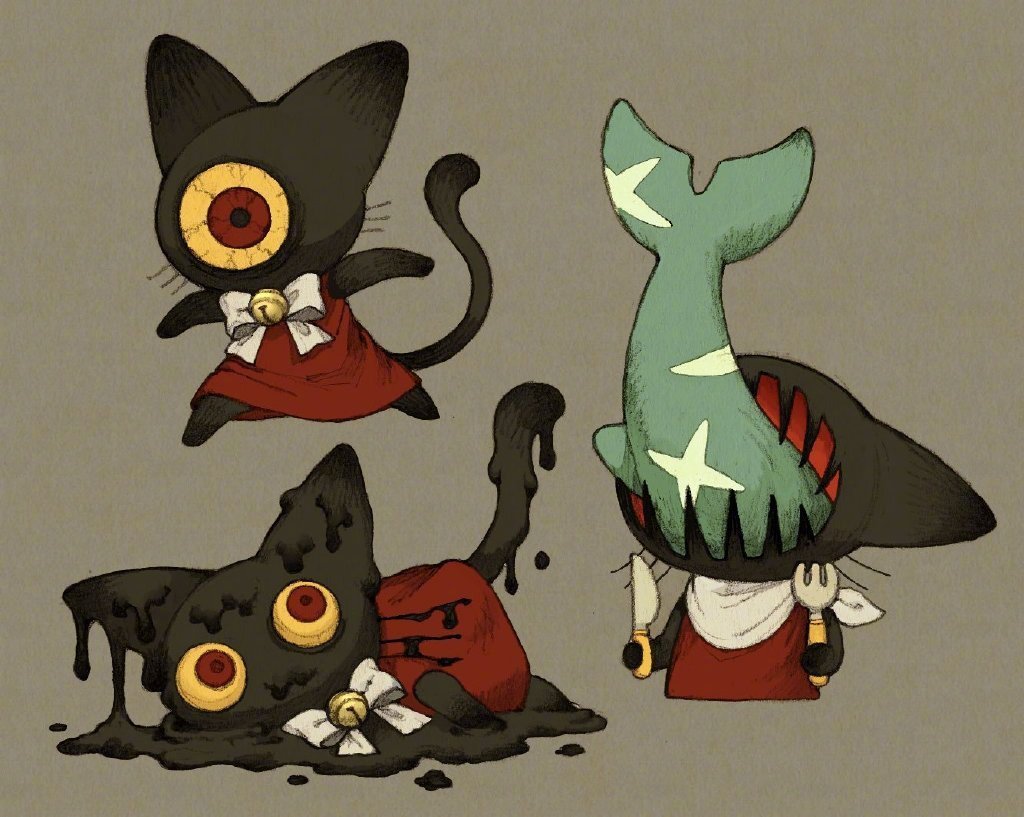 来自插画师 maniani 笔下的"怪兽猫"