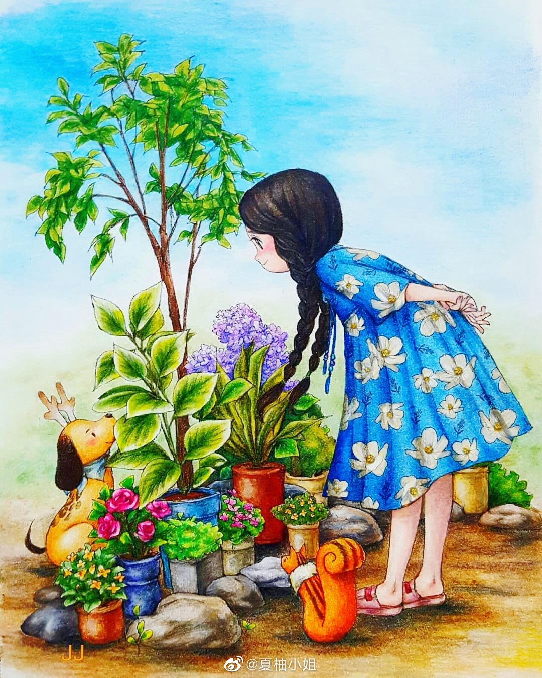 aeppol森林女孩系列彩铅插画