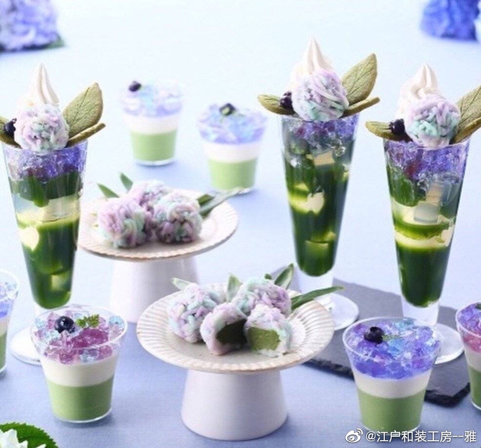 紫陽花抹茶冰淇淋甜品