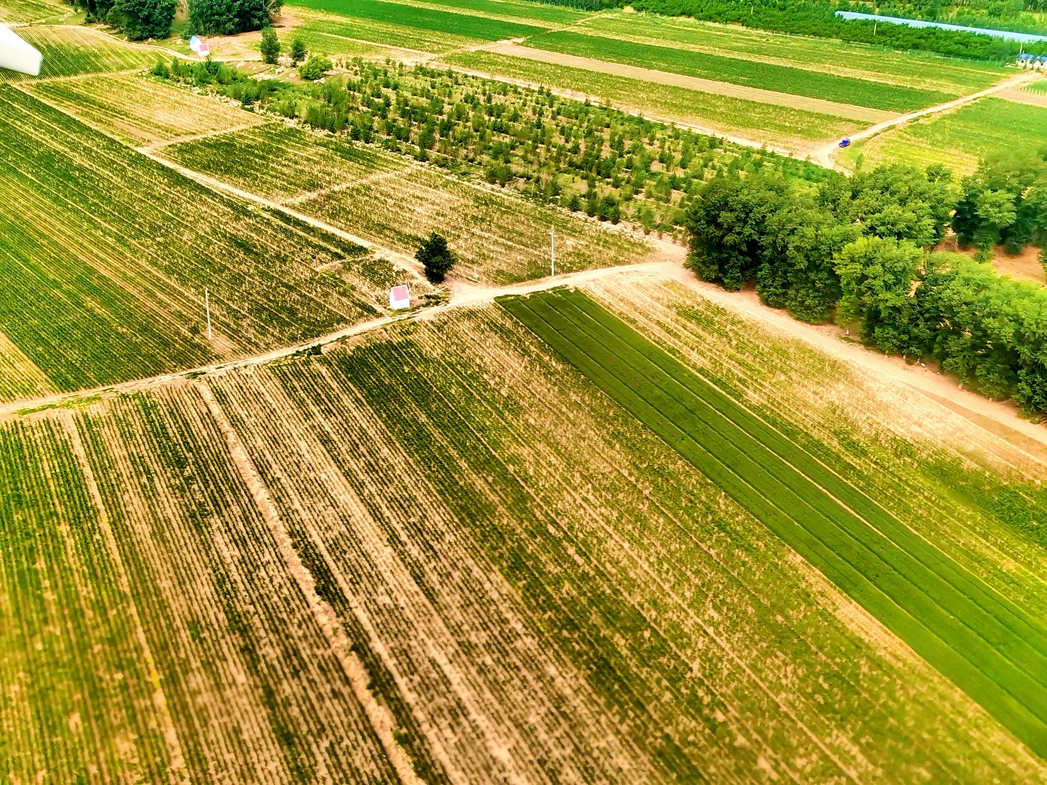通辽市上空俯瞰村庄和农田,原创拍摄