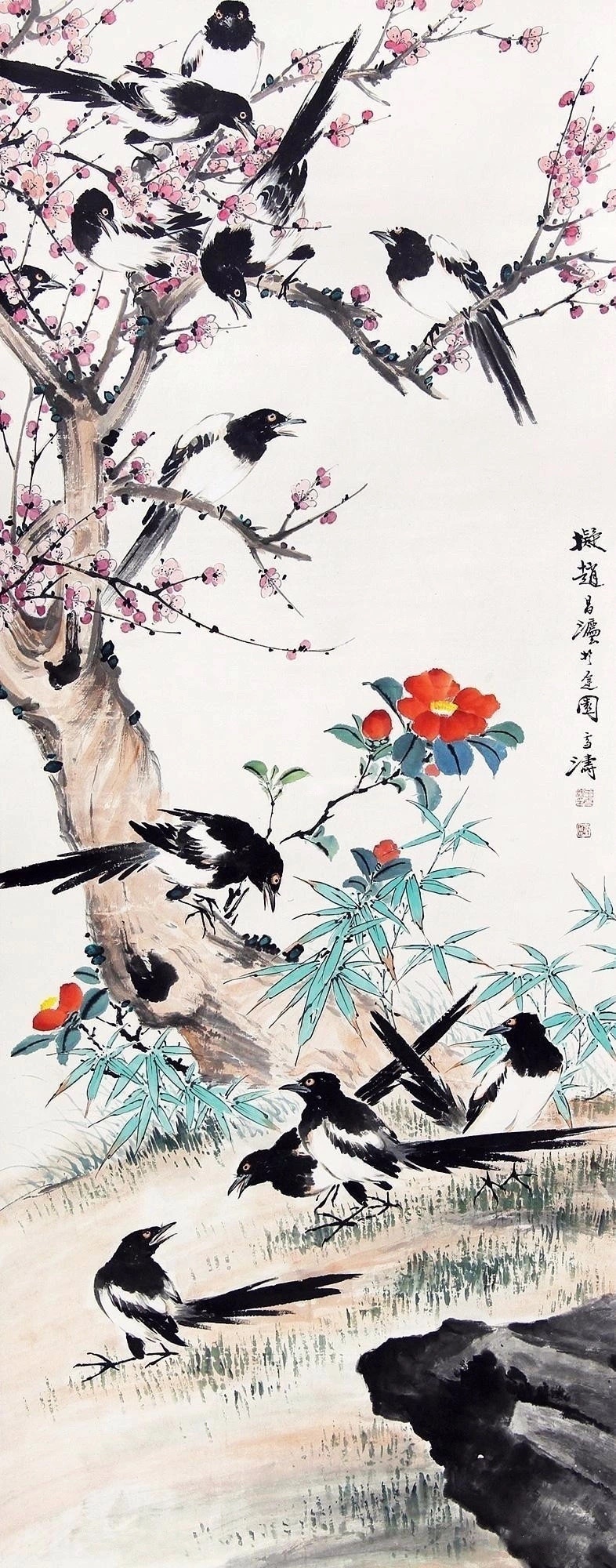 58%以上節約 近現代著名海派画家肉筆真筆 王雪涛作 蓮葉虫劇図 題書