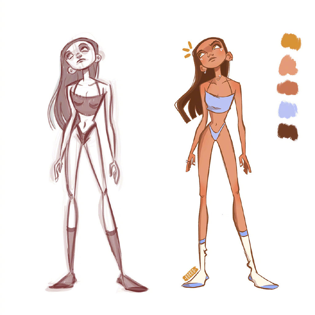 来自bobbo andonova 的欧美风人物设定,配色和草图