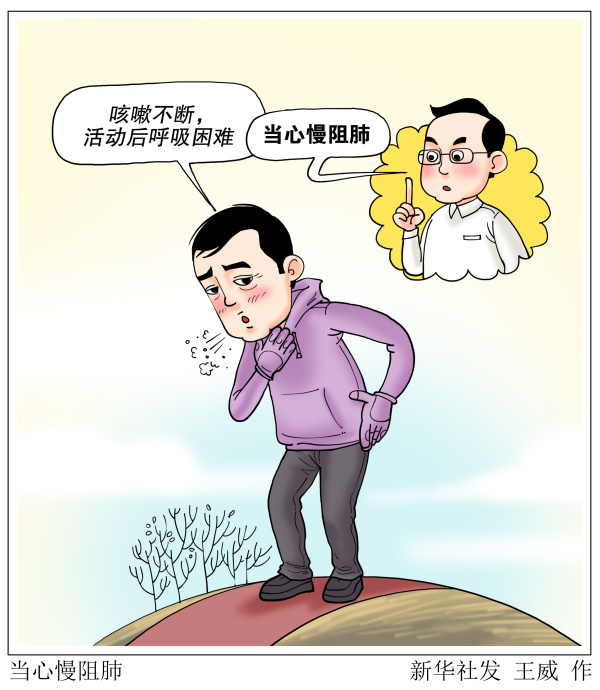 2021年11月17日漫画:当心慢阻肺(1)天气寒冷,很多慢阻肺患者咳嗽捕舷