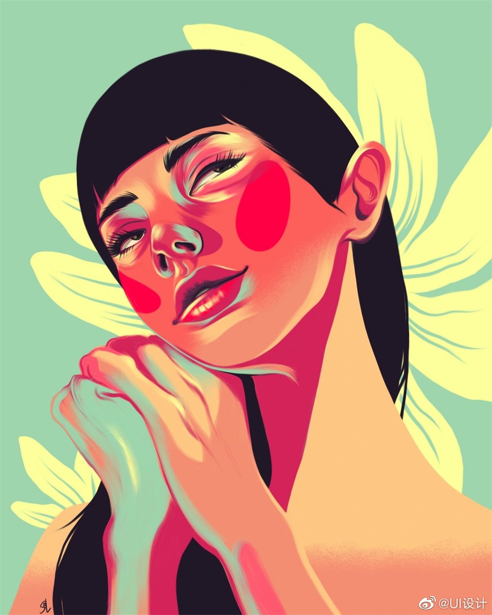 插画师 sblarts 配色大胆的人物角色插画