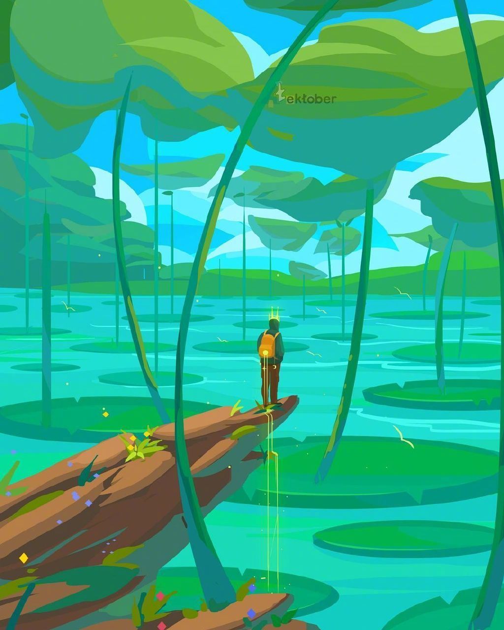 来自插画师tektober的风景画配色干净明快很是舒适