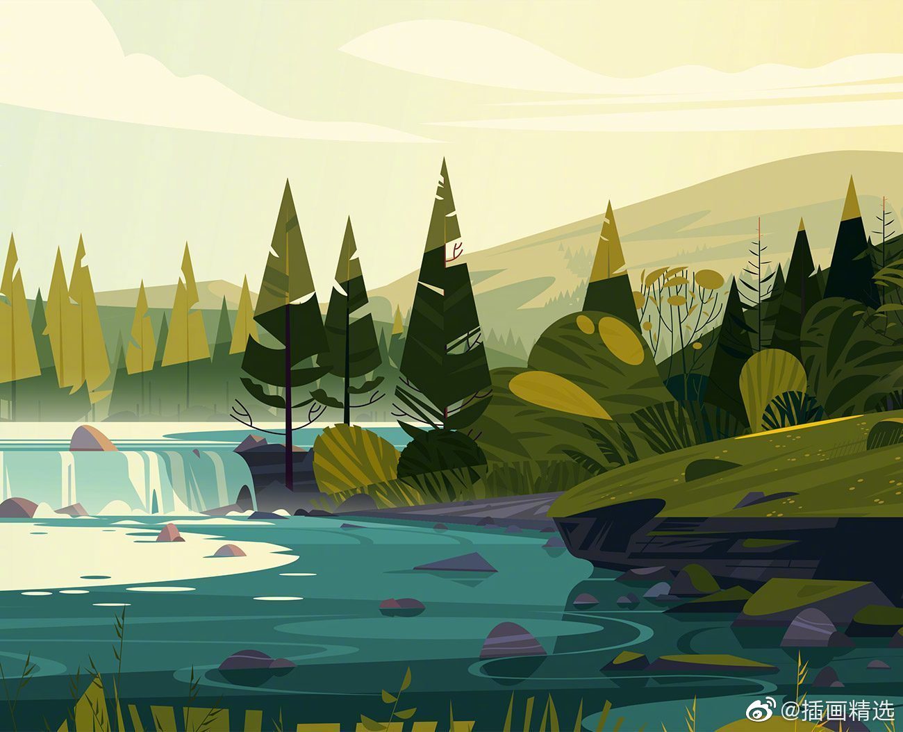 插画师marie-laure cruschi的一组森林绿植风景插画