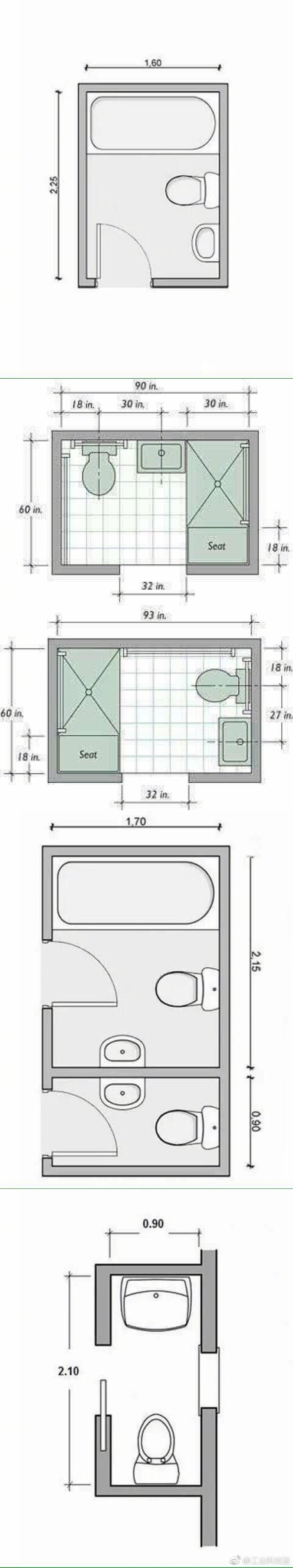 网上看到的一组小面积浴室和卫生间平面布置图……__财经头条