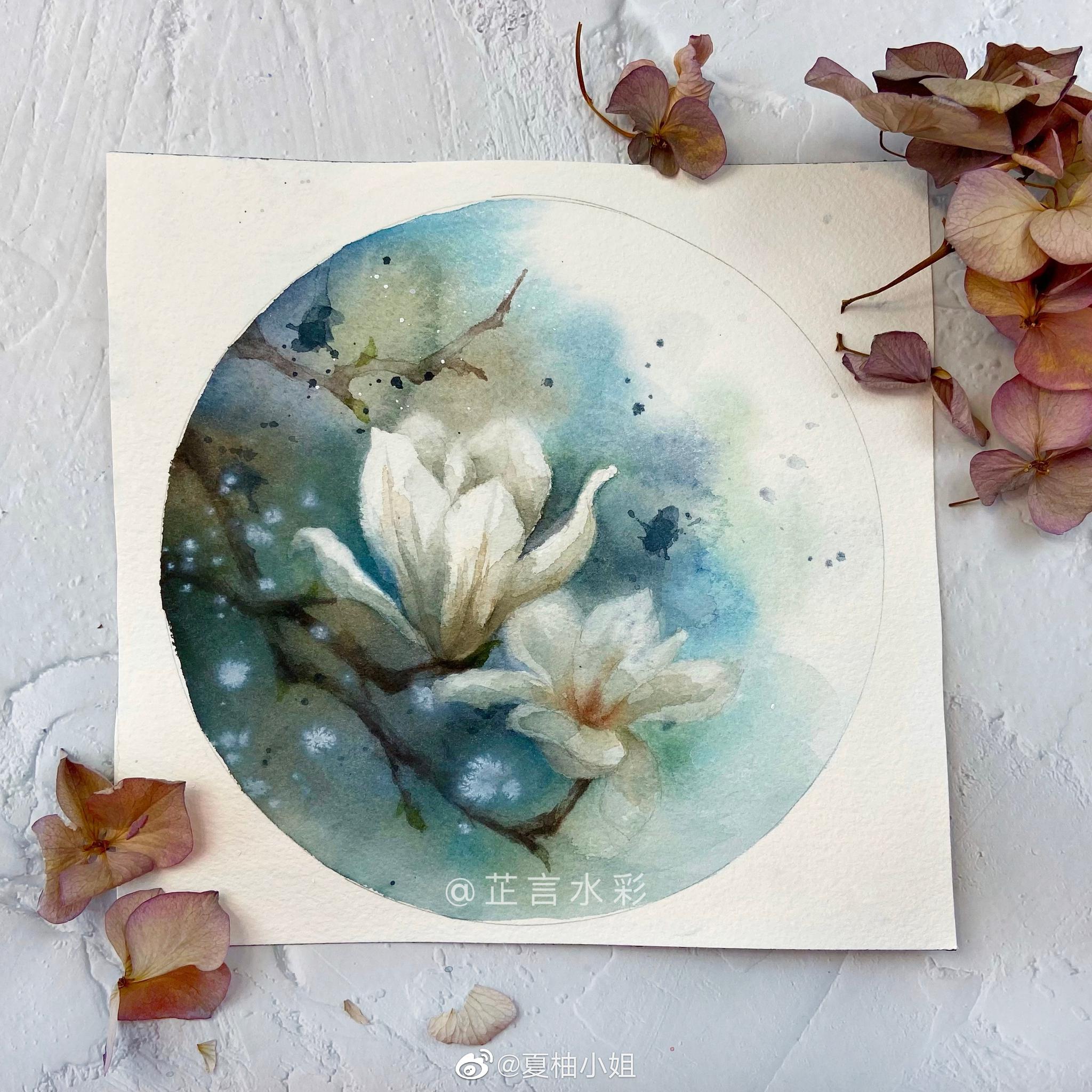 水彩花卉·玉兰小写意 净若清荷尘不染