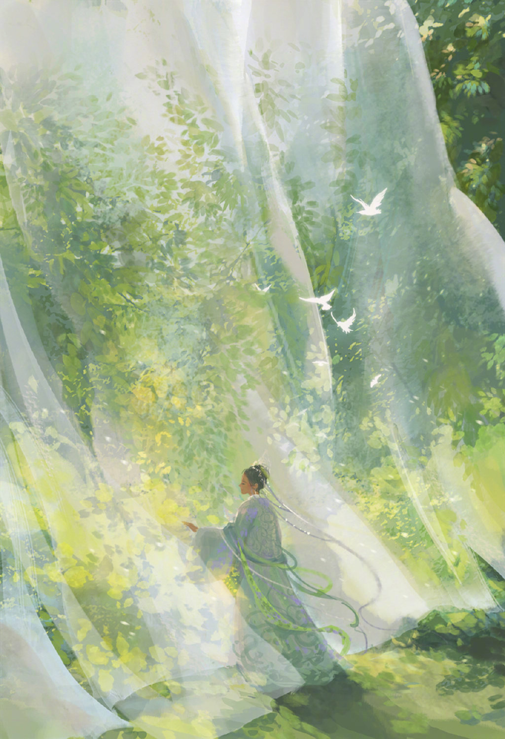 插画师 @redmatcha 笔下的古风意境画作