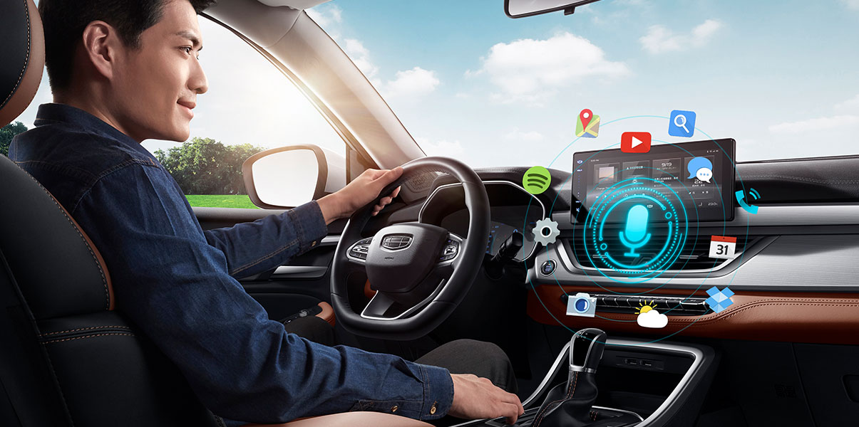 智能车载系统只需一句"你好,吉利"就能唤醒车机,从而实现语音控制导航