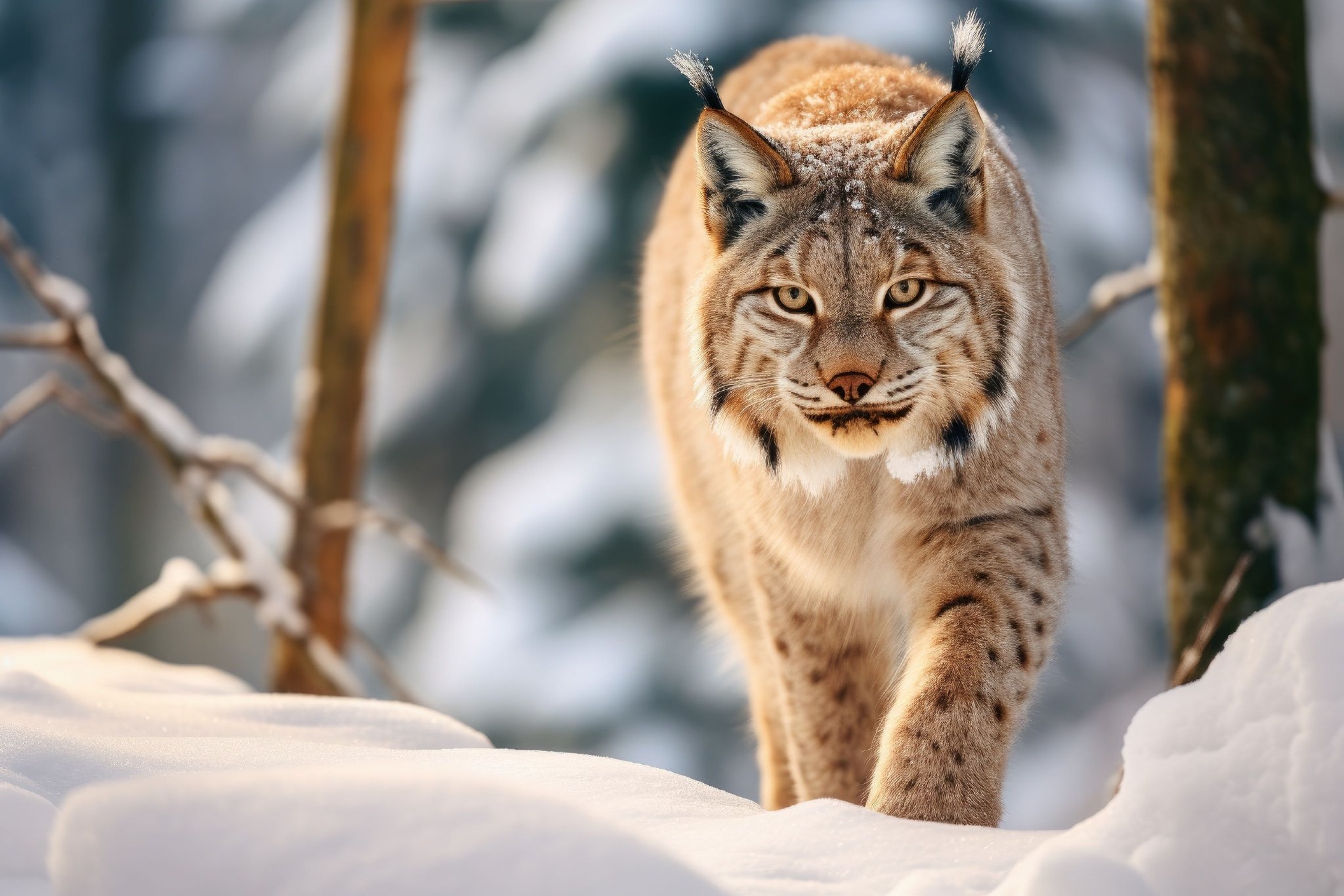 雪中帅气的大猫,猞狸