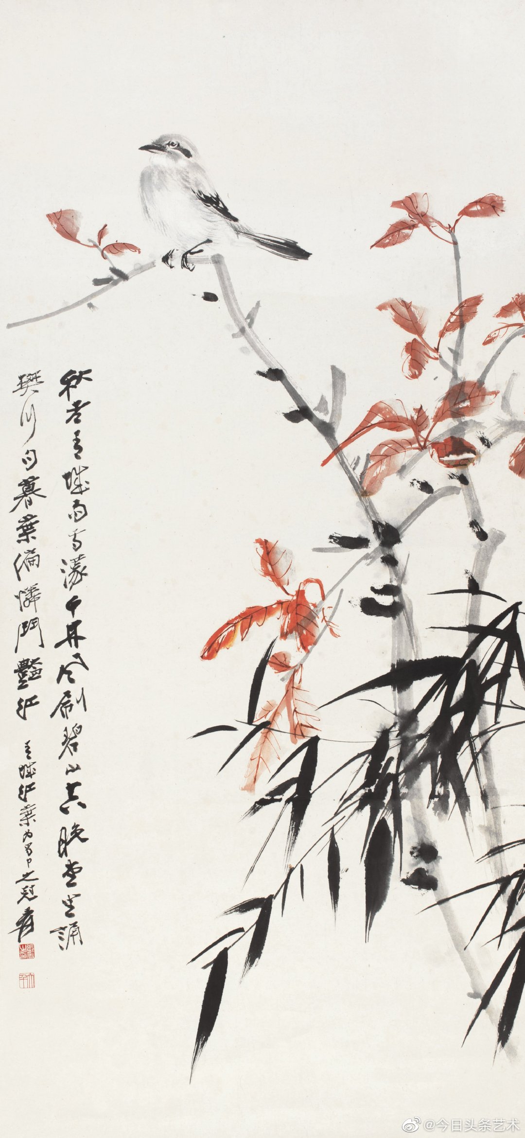 画家张大千红叶小鸟图_高清图集_新浪网
