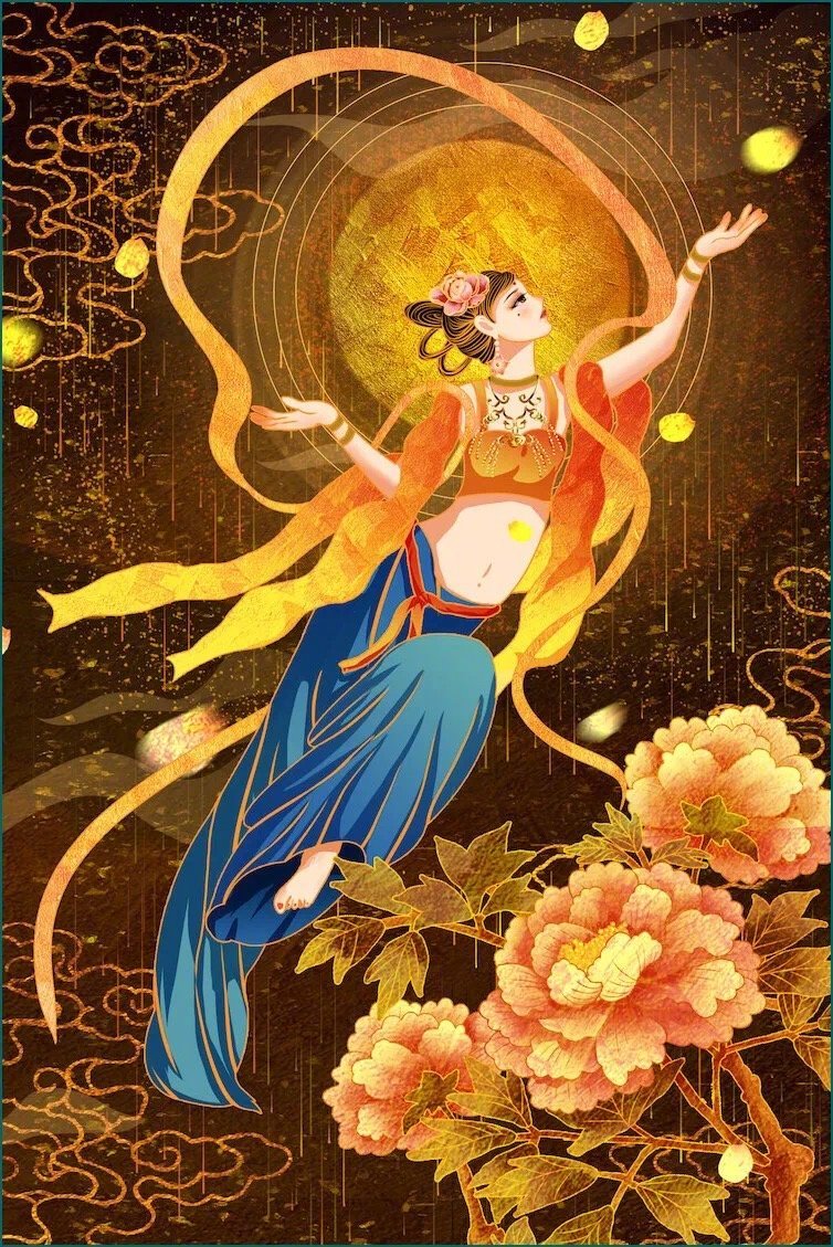 敦煌飞天复古插画