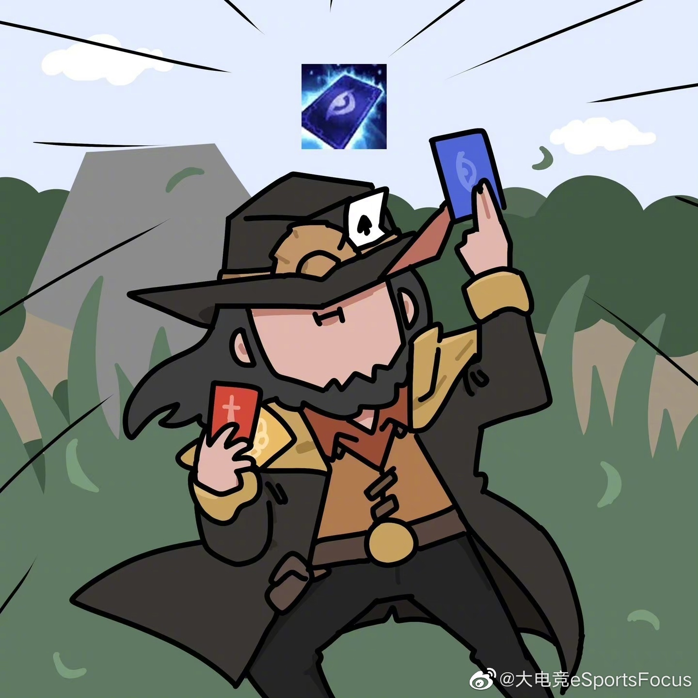 游戏前:卡牌大师 游戏中:"蓝牌"大师 画师:sonwooang