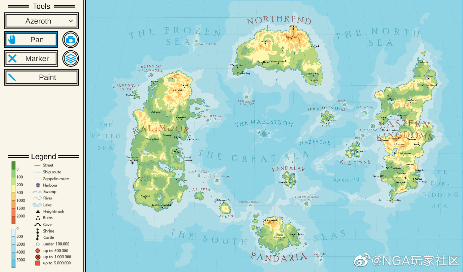 艺术家sturmbart更新了诺森德地图以及在线版艾泽拉斯大地图交互版新